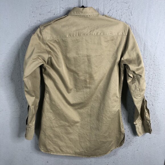 Vintage WWII Uniform Shirt Mens XS Khaki Long Sleeve Red Four Leaf Clover Patch - Picture 11 of 16